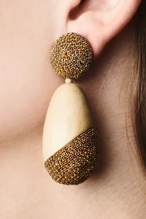 Hot Sachin & Babi Christina Earrings - Wood / Crystals Pantowood&amber