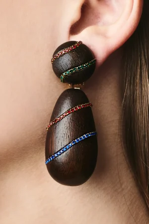 Clearance Sachin & Babi Hudson Earrings - Wood / Crystals Robleswood&iceblue