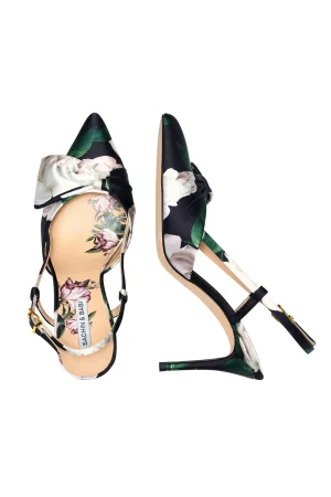Fashion Sachin & Babi Lenox Obi-Bow Slingback - Black Dense Rose Floral Blackdeniserosefloral